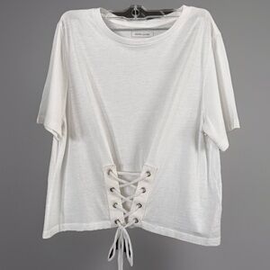 Adam Levine Collection White Crop Tie Front T-Shirt